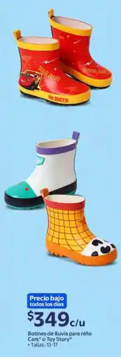 Walmart Cars o toy story botines de lluvia para niño oferta