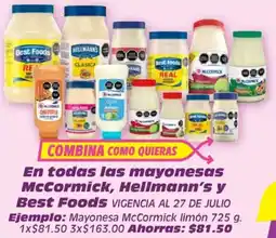 Soriana Híper McCormick Hellmann's Best Foods mayonesas oferta