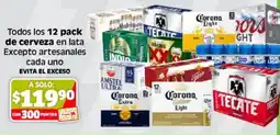 Soriana Híper Todos los 12 pack de cerveza en lata oferta