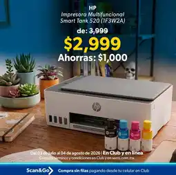 Sam's Club hp impresora multifuncional smart tank 520 oferta