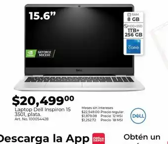 HP Laptop dell inspiron 15 3501 / intel core i5 11a gen / 15.6 pulg. / 1tb / 256gb ssd / 8gb ram / plata oferta