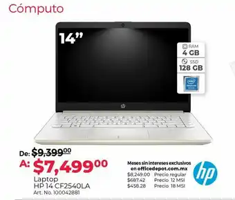 Laptop hp 14-cf2540la / intel pentium silver / 14 pulg. / 128gb ssd / 4gb ram / dorado