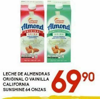 Alsuper Leche de almendras original o vainilla california sunshine 64 oz oferta