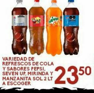 Alsuper Variedad de refrescos de cola y sabores pepsi, seven up, mirinda y manzanita sol 2lt oferta