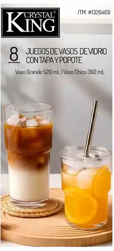 Costco Crystal King juegos de vasos de vidrio con tapa y popote oferta