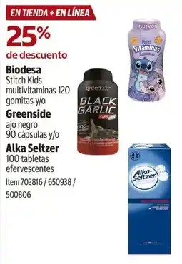 Costco Biodesa Stitch Kids multivitaminas y/o Greenside ajo negro y/o Alka Seltzer oferta
