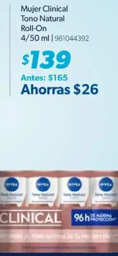 Sam's Club Nivea Clinical tono naturalMujer Clinical Tono Natural Roll-On roll-on oferta