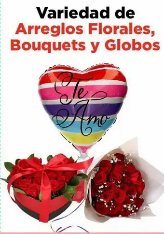 Variedad de arreglos florales, bouquts y globos