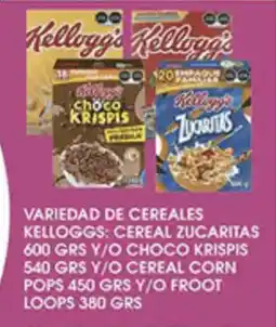 Alsuper Kelloggs cereal zucaritas y/o choco krispis y/o cereal corn pops y/o froot loops oferta