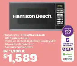 Soriana Híper Hamilton beach. microondas 1.1 oferta