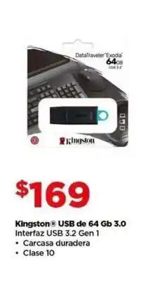 Bodega Aurrerá Kingston - usb de 64 gb 3.0 interfaz usb 3.2 gen 1 oferta