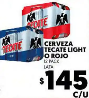 Merco Cerveza Tecate Light o Rojo 12 pack oferta