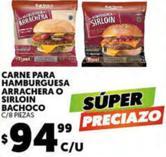 Carne Para Hamburguesa Arrachera o Sirloin Bachoco 8 piezas