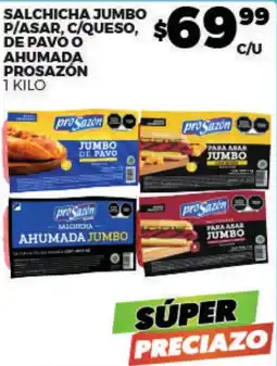 Merco proSazón salchicha jumbo p/asar, c/queso, de pavo o ahumada oferta