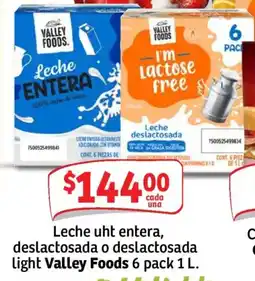 Soriana Mercado Valley foods leche uht entera deslactosada o deslactosada light oferta