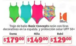 Soriana Híper Basic Concepts traje de baño neon con tiras decorativas en la espalda y protección solar UPF 50+ oferta