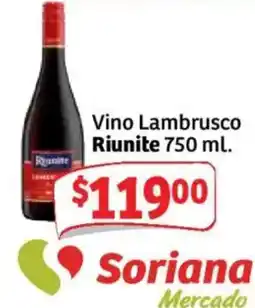 Soriana Mercado Riunite Vino Lambrusco oferta