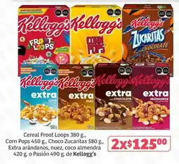 Soriana Súper Kellogg's cereal Froot Loops Corn Pops Choco Zucaritas Extra arándanos nuez coco almendra oferta