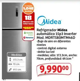 Soriana Mercado Midea refrigerador automatico 15p3 inverter oferta