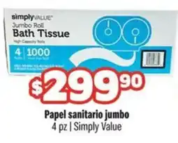 Smart & Final Simply Value Papel sanitario jumbo oferta