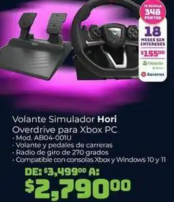 Soriana Mercado Xbox - volante simulador overdrive para pc - mod. ab04-001u oferta