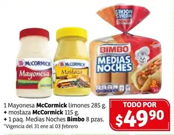 Soriana Híper Mayonesa McCornmick Limones 285g + Mostaza McCormick 115g + Medias Noches Bimbo 8 pzas oferta