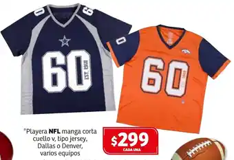 Playera NFL Manga Corta Cuello V, Tipo Jersey, Dallas o Denver