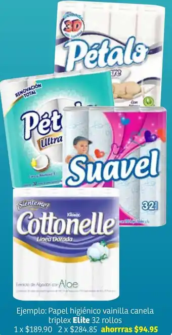 Soriana Híper Papel Higiénico Vainilla Canela Triplex Elite 32 rollos oferta