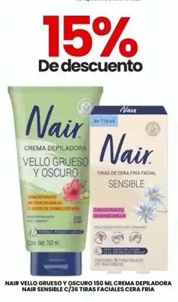 Farmapronto Nair crema depiladora vello grueso y oscuro nair sensible c/36 tiras faciales cera fria oferta
