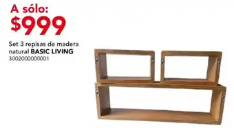 City Club Basic Living set 3 repisas de madera natural oferta
