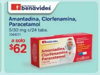 Farmacias Benavides Amantadina, clorfenamina, paracetamol 5/30 mg c/24 tabs oferta
