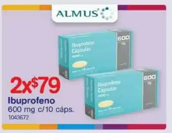Farmacias Benavides Ibuprofeno 600mg c/10 cáps x2 oferta