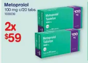 Farmacias Benavides Metoprolol 100mg 20 tabs x 2 oferta