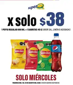 Super Q Pepsi regular + sabritas sabor sal, limón o adobadas oferta