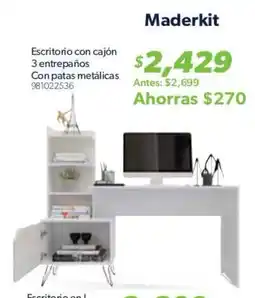 Sam's Club Maderkit escritorio con cajón 3 entrepaños con patas metálicas oferta