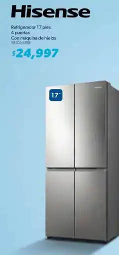 Sam's Club Hisense Refrigerador 17 pies 4 puertas Con máquina de hielos oferta