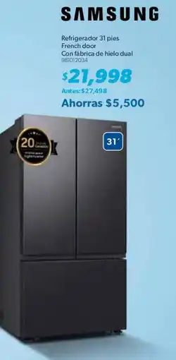 Sam's Club Samsung Refrigerador 31 pies French door Con fábrica de hielo dual oferta