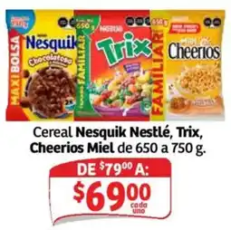 Soriana Mercado Cereal Nesquik Nestlé, Trix, Cheerios Miel oferta
