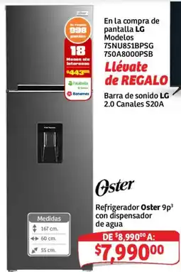 Soriana Mercado Oster Refrigerador Oster 9p3 con dispensador de agua oferta