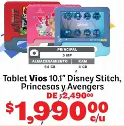 Soriana Mercado Vios Tablet 10.1 Disney Stitch Princesas y Avengers oferta