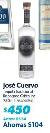 Sam's Club José cuervo tequila tradicional reposado cristalino oferta