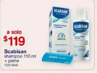 Farmacias Benavides Scabisan shampoo 100ml + peine oferta