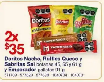 Farmacias Benavides Doritos nacho, ruffles queso y sabritas sal x2 oferta