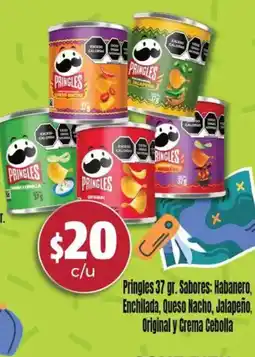 Farmacias Guadalajara Pringles 37 gr. Sabores: Habanero, Enchilada, Queso Nacho, Jalapeño, Original y Crema Cebolla oferta