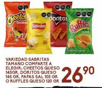 Alsuper Cheetos queso145g, doritos queso 145g, papas sal 105g oferta