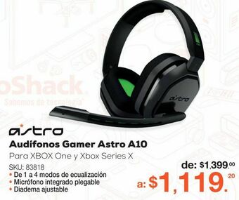 RadioShack Audífonos gamer astro a10 / xbox one / negro oferta