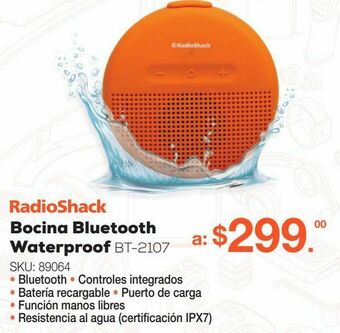 Bocina bluetooth radioshack waterproof bt-2107 / naranja