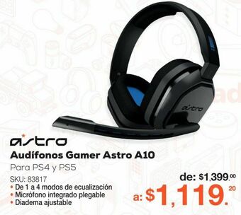 RadioShack Audífonos gamer astro a10 / playstation 4 / negro con azul oferta