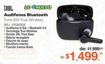 RadioShack Audífonos bluetooth jbl tune 215 true wireless / in ear / negro oferta