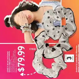 Arabela C1532 A. Set de 3 scrunchies blanco y negro para cabello oferta